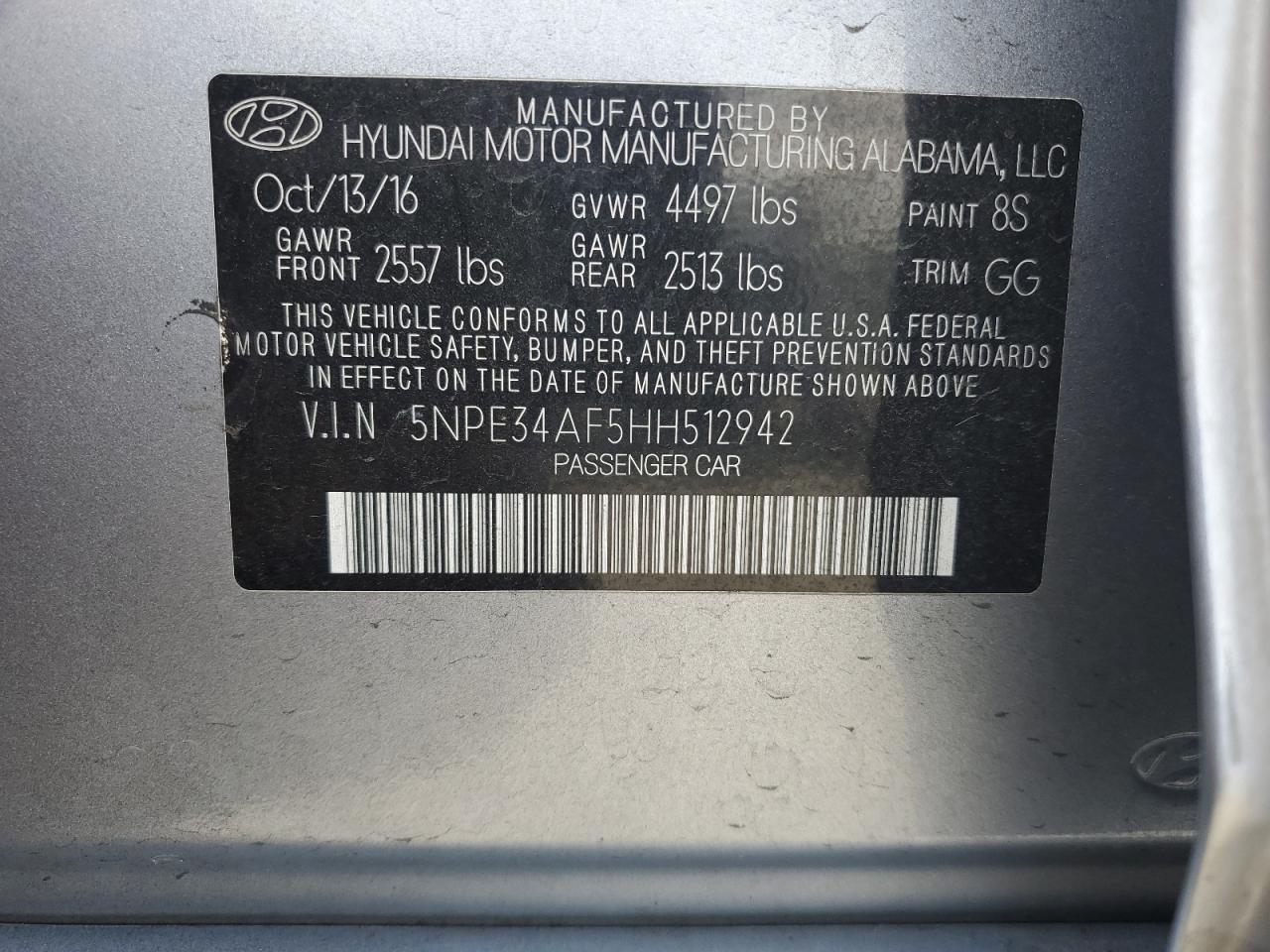 2017 HYUNDAI SONATA