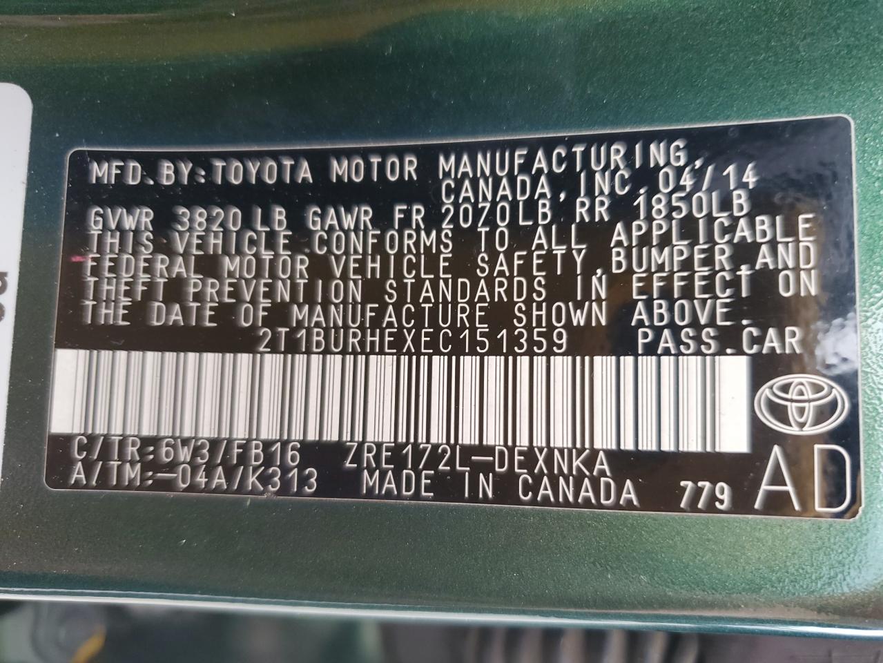 2014 TOYOTA COROLLA