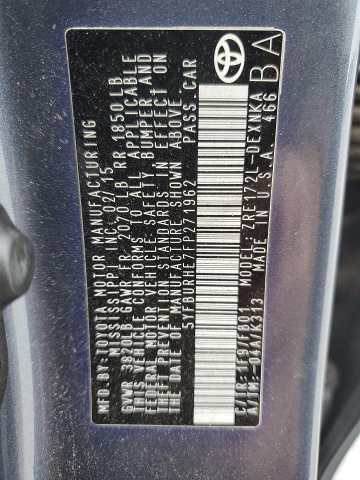 2015 TOYOTA COROLLA