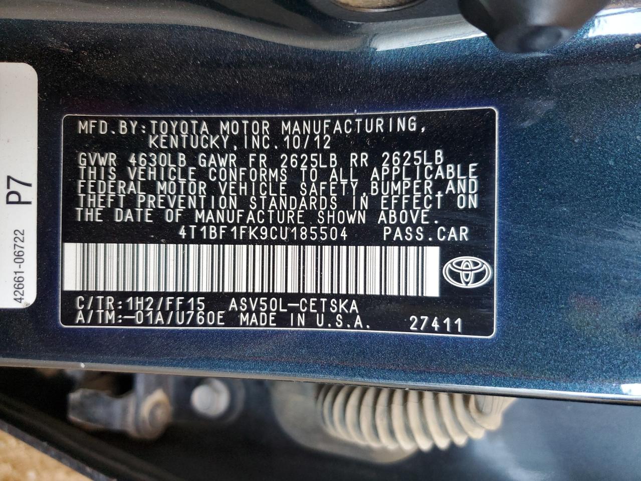 2012 TOYOTA CAMRY