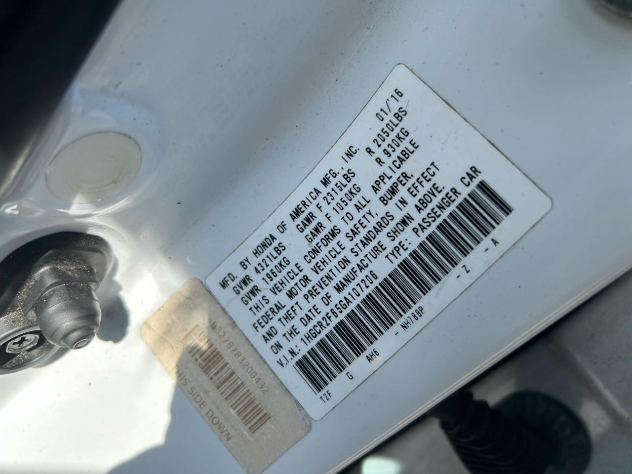 2016 HONDA ACCORD