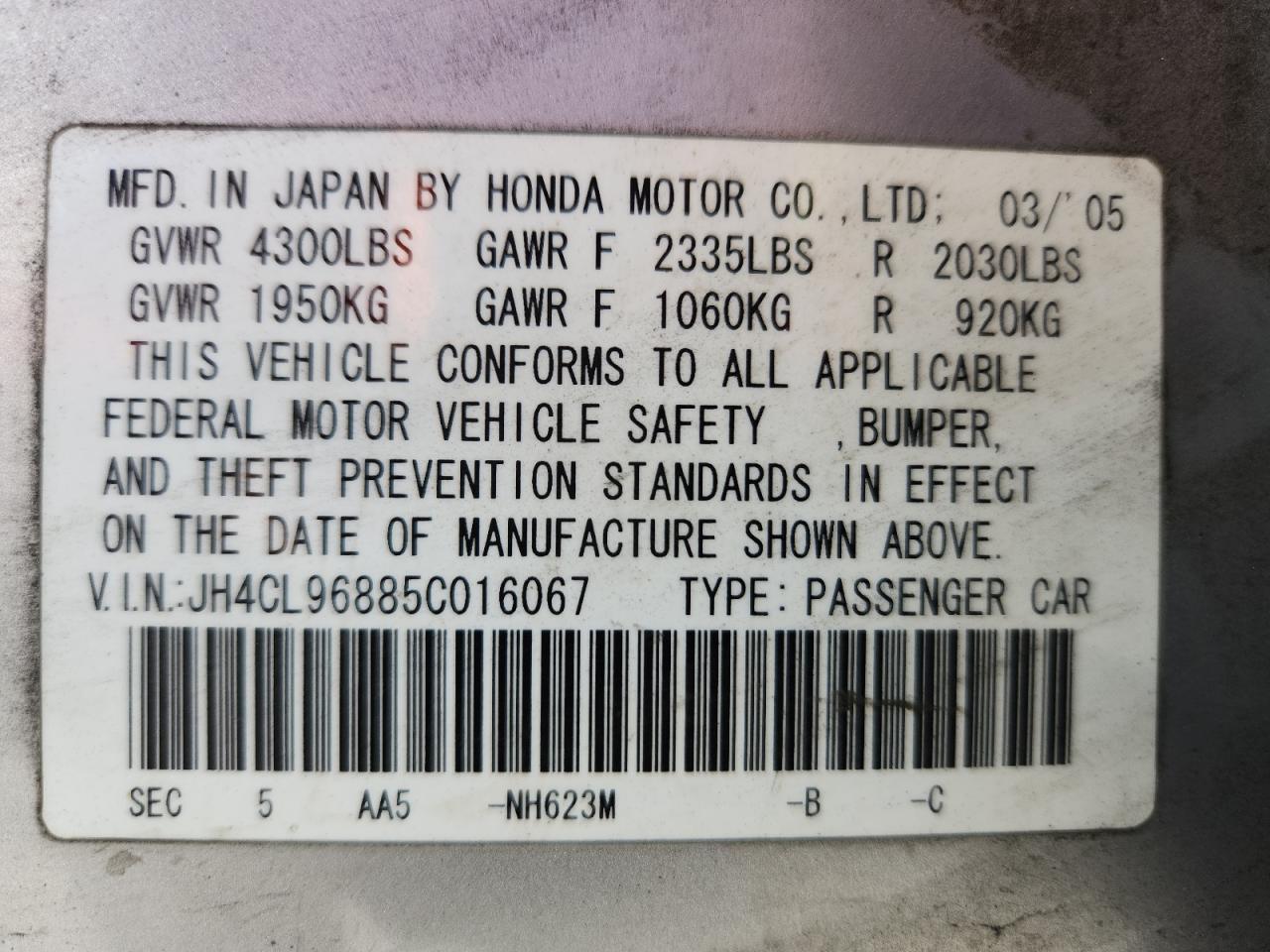 2005 ACURA TSX