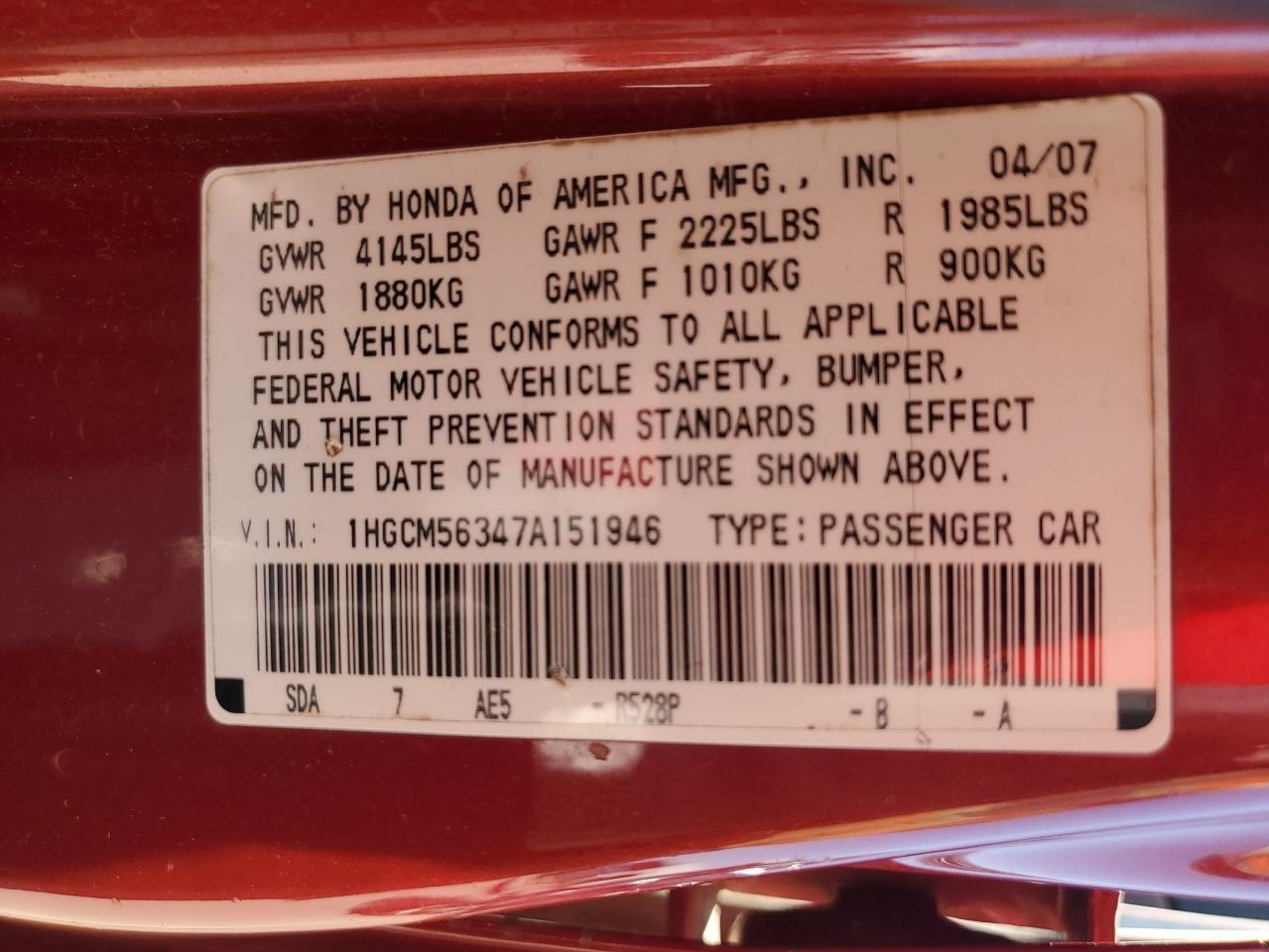 2007 HONDA ACCORD