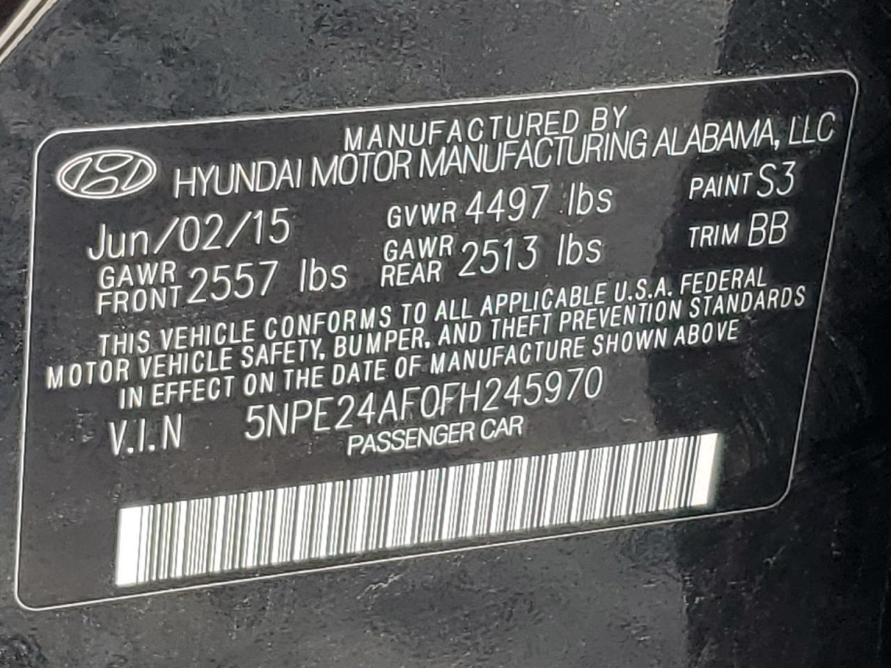 2015 HYUNDAI SONATA