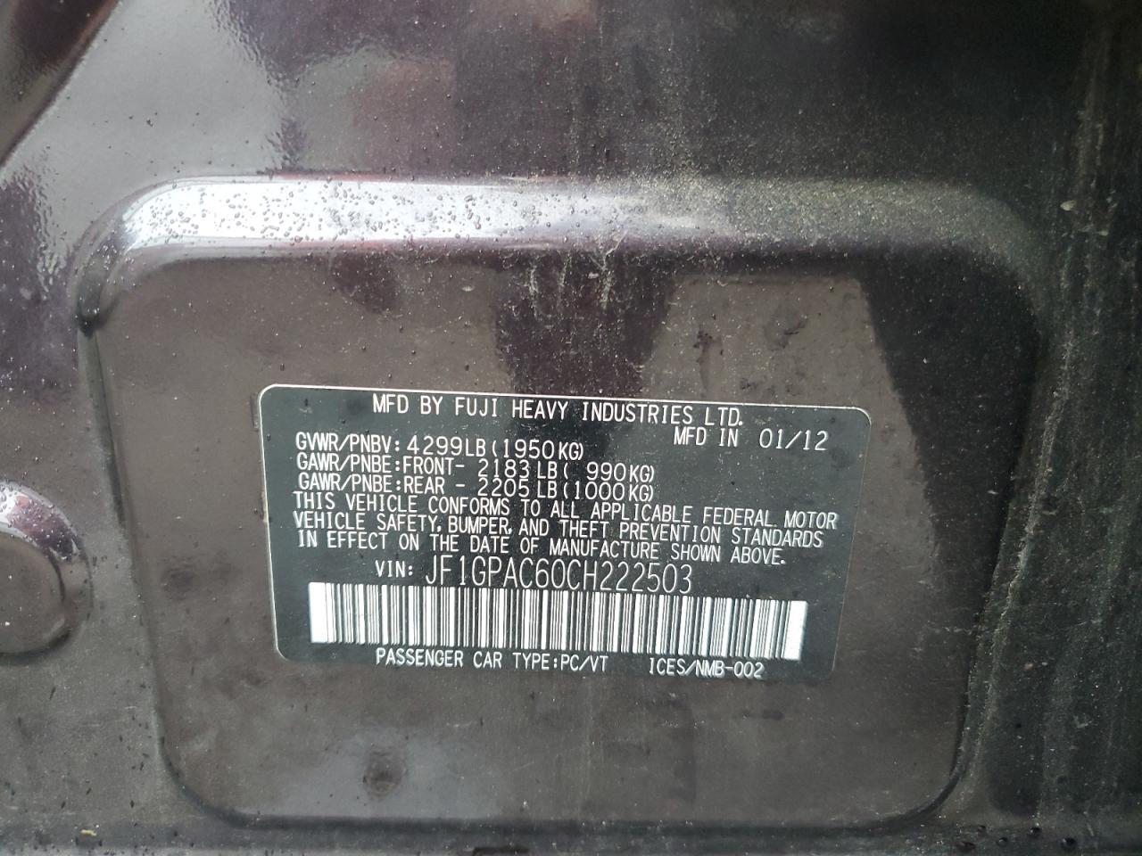 2012 SUBARU IMPREZA