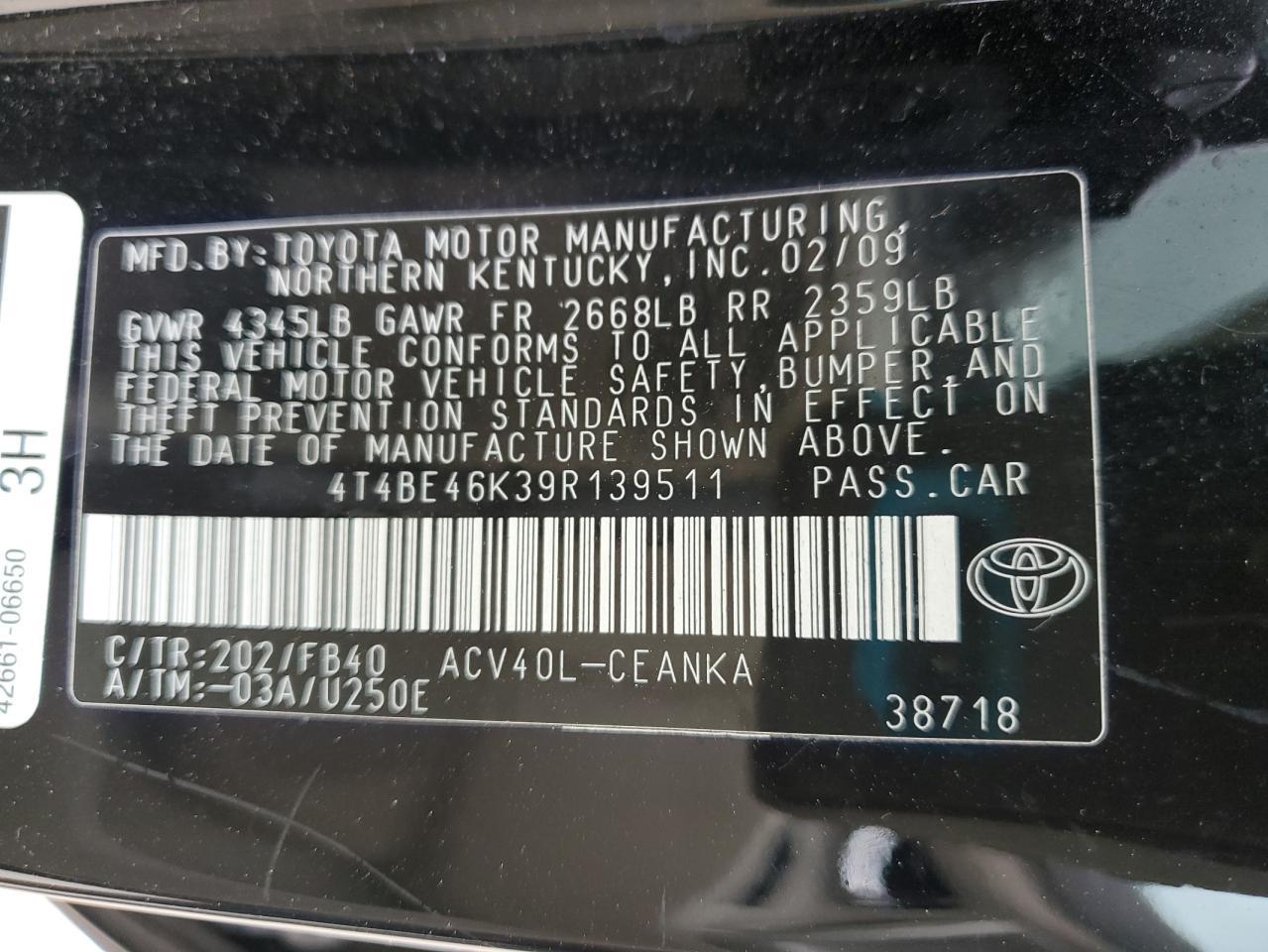2009 TOYOTA CAMRY