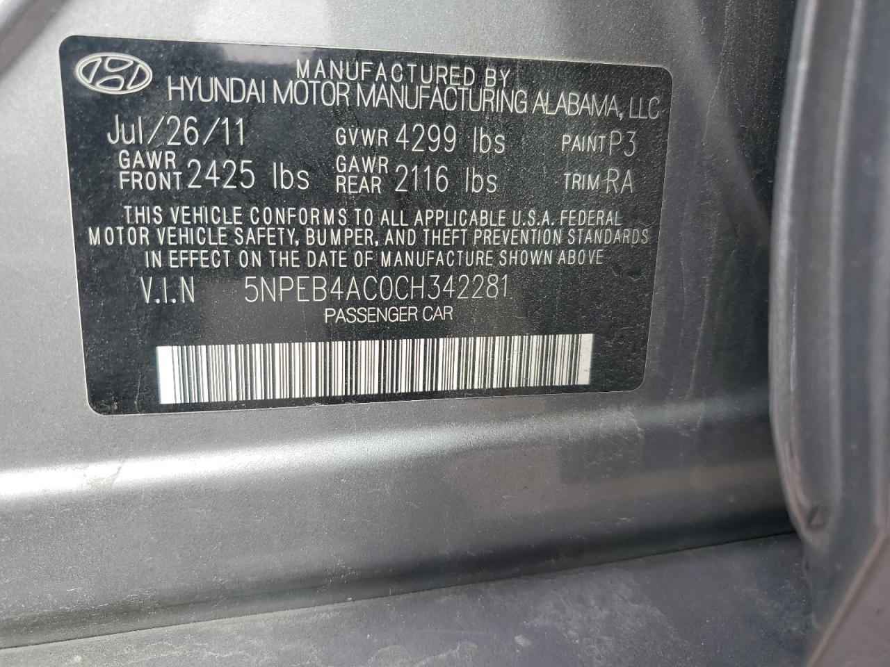 2012 HYUNDAI SONATA