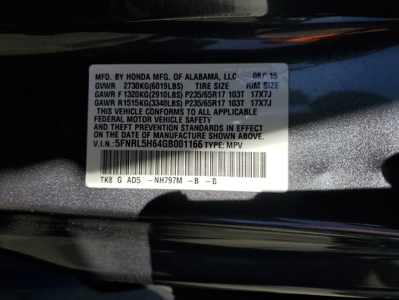 2016 HONDA ODYSSEY