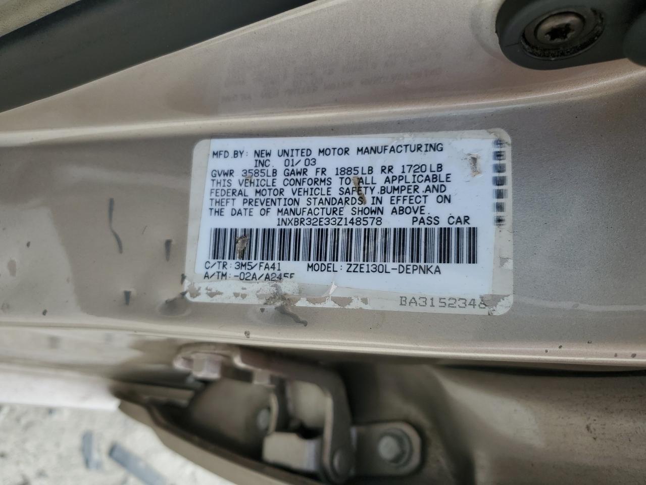 2003 TOYOTA COROLLA