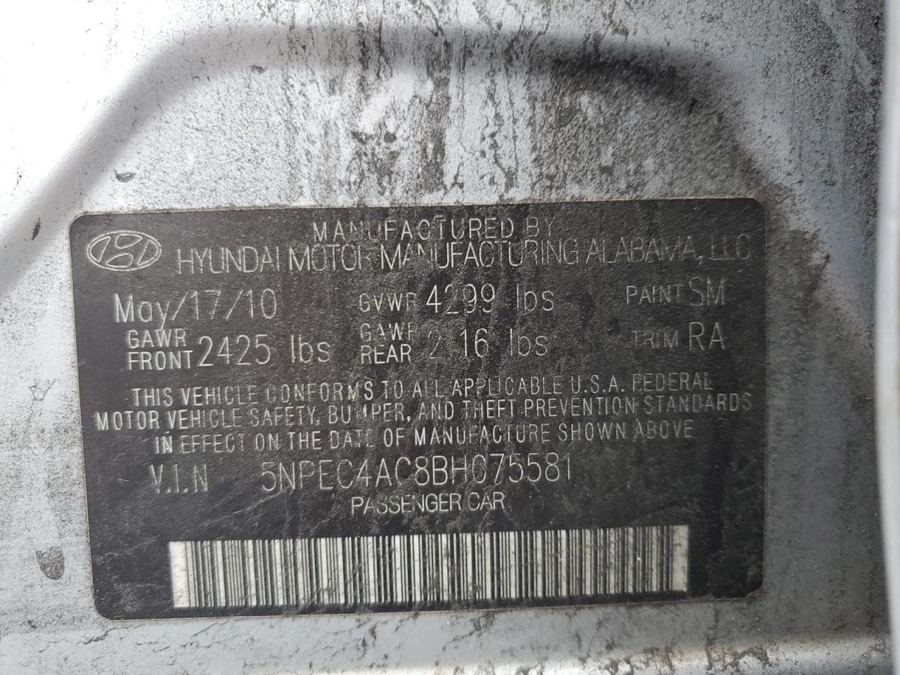 2011 HYUNDAI SONATA