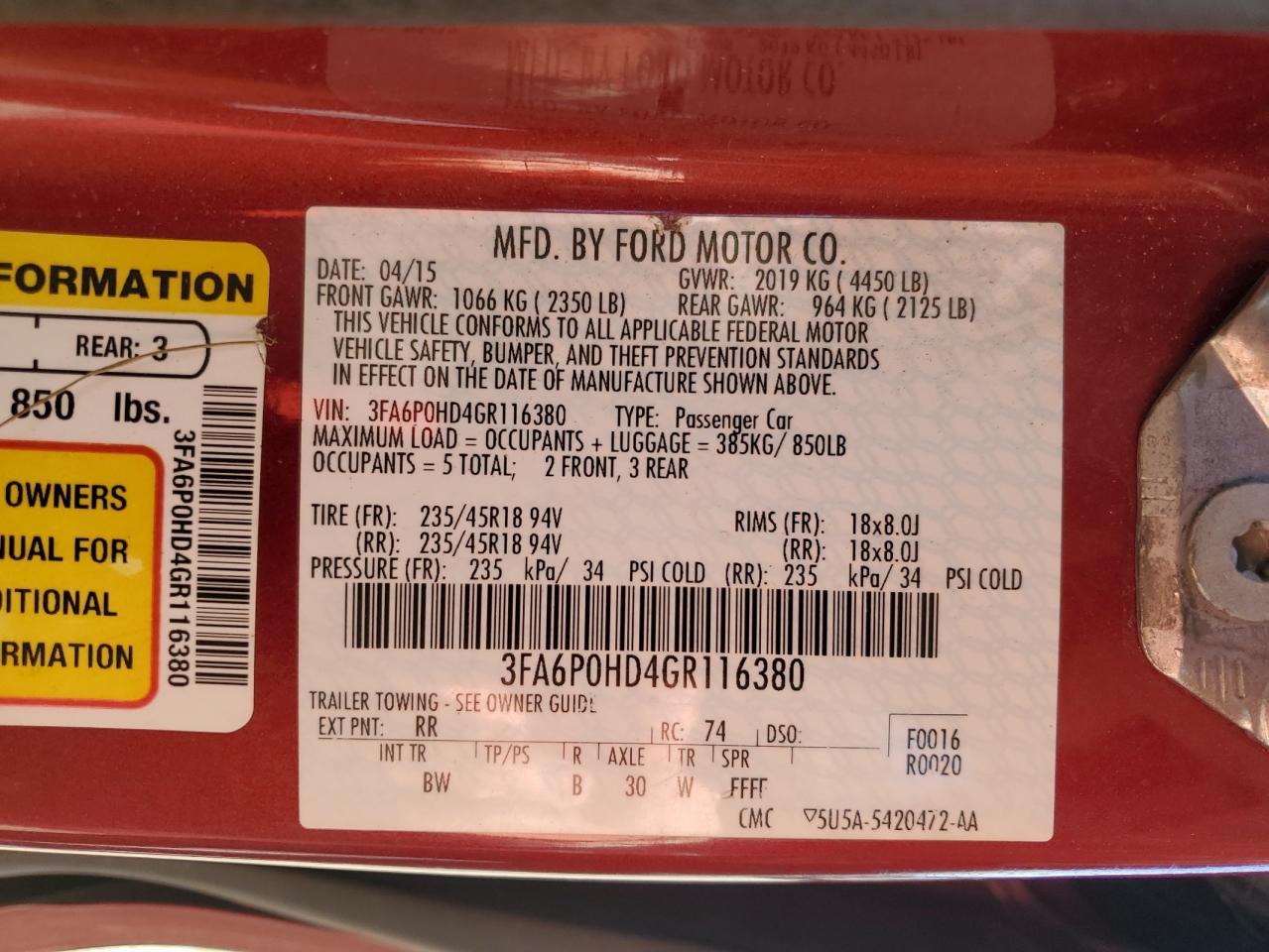 2016 FORD FUSION