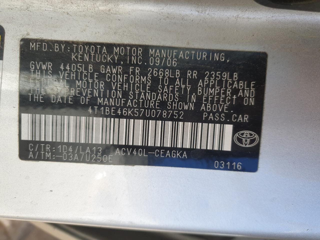 2007 TOYOTA CAMRY