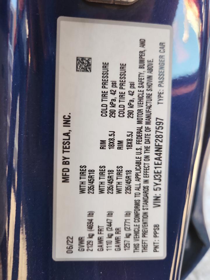 2022 TESLA MODEL 3