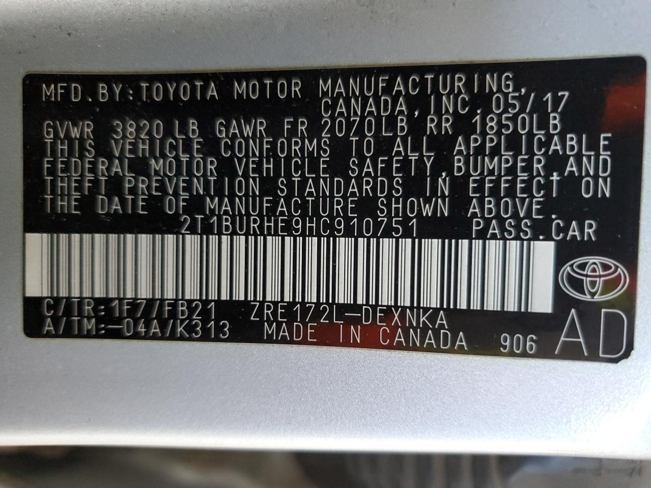 2017 TOYOTA COROLLA