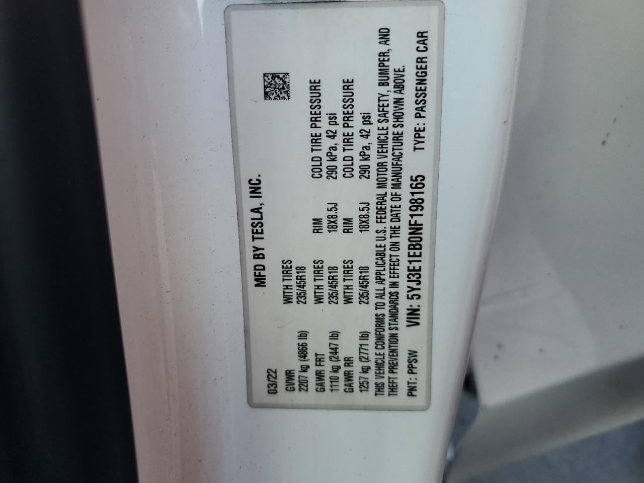 2022 TESLA MODEL 3