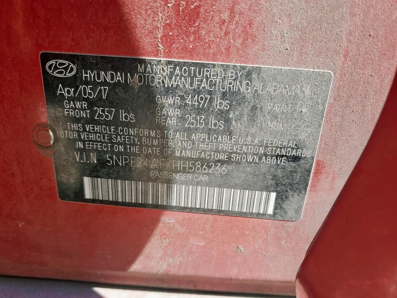 2017 HYUNDAI SONATA