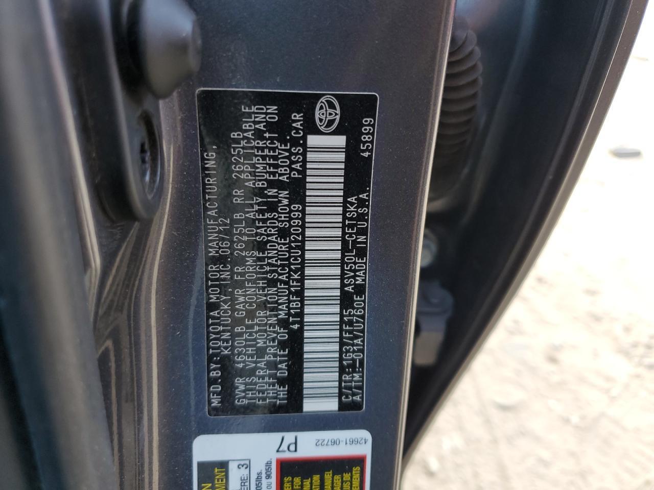 2012 TOYOTA CAMRY
