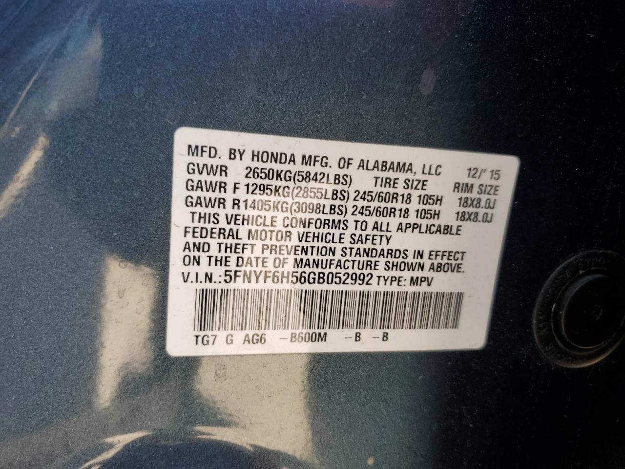 2016 HONDA PILOT