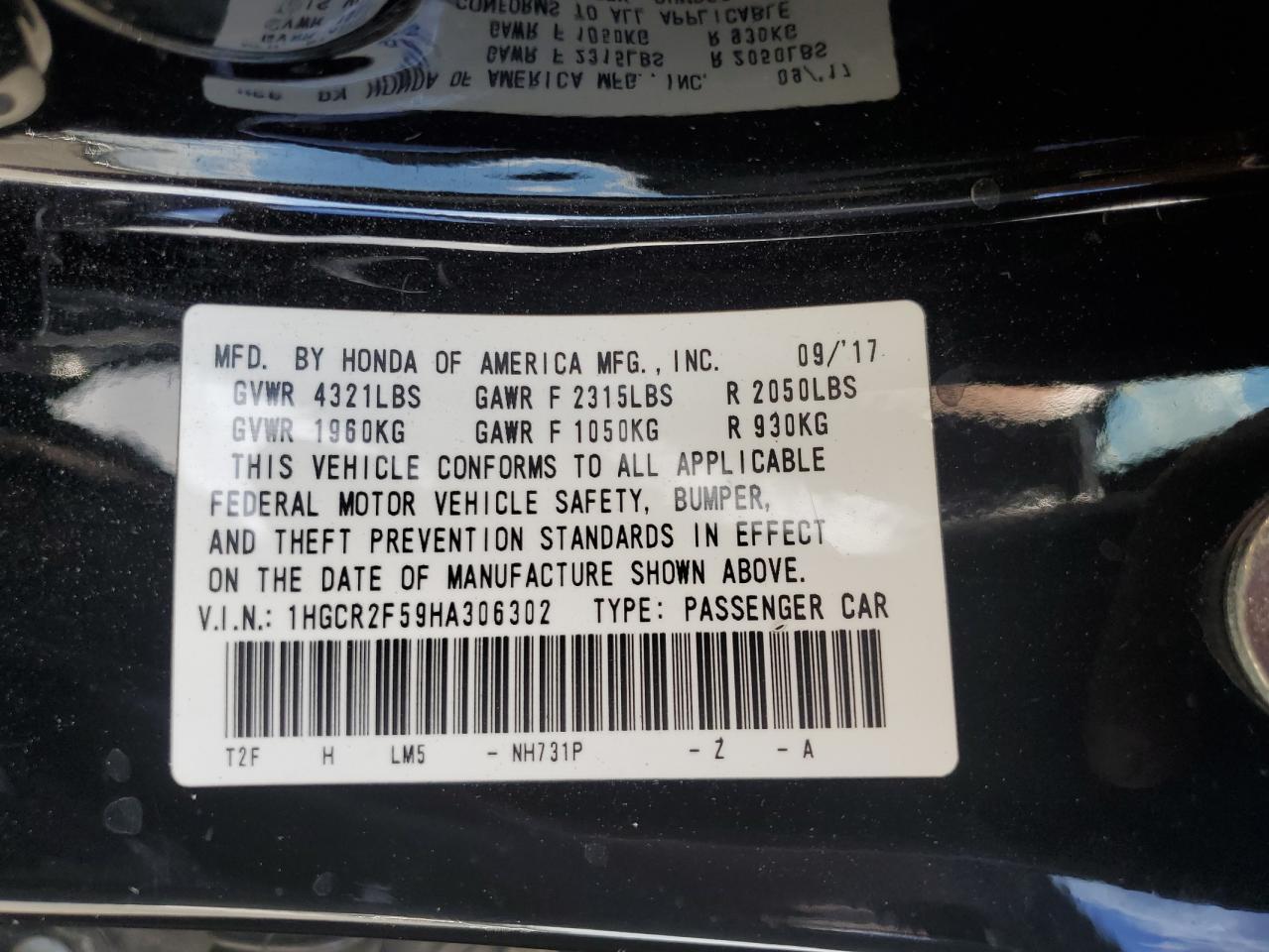 2017 HONDA ACCORD