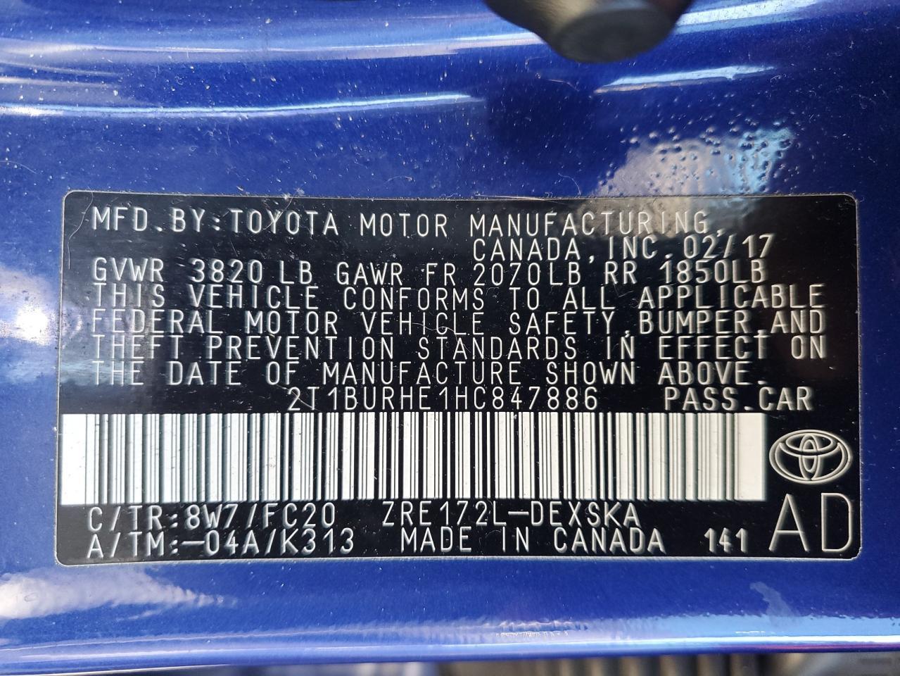 2017 TOYOTA COROLLA