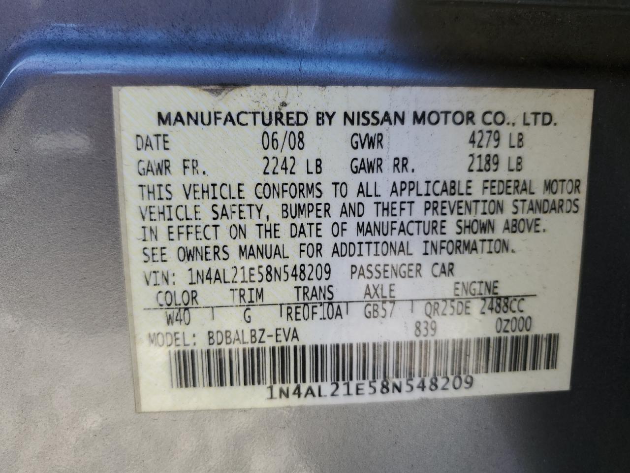 2008 NISSAN ALTIMA