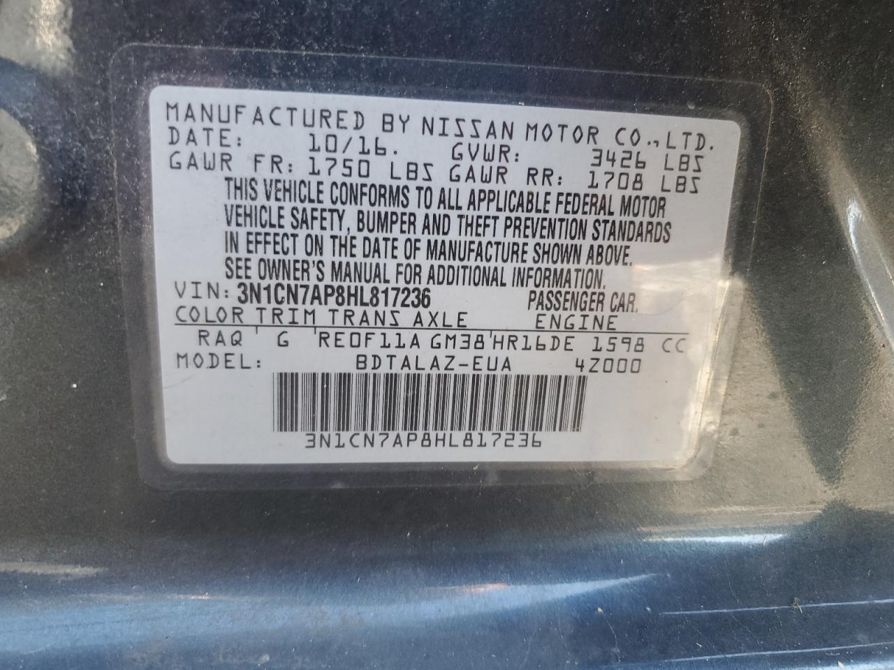 2017 NISSAN VERSA