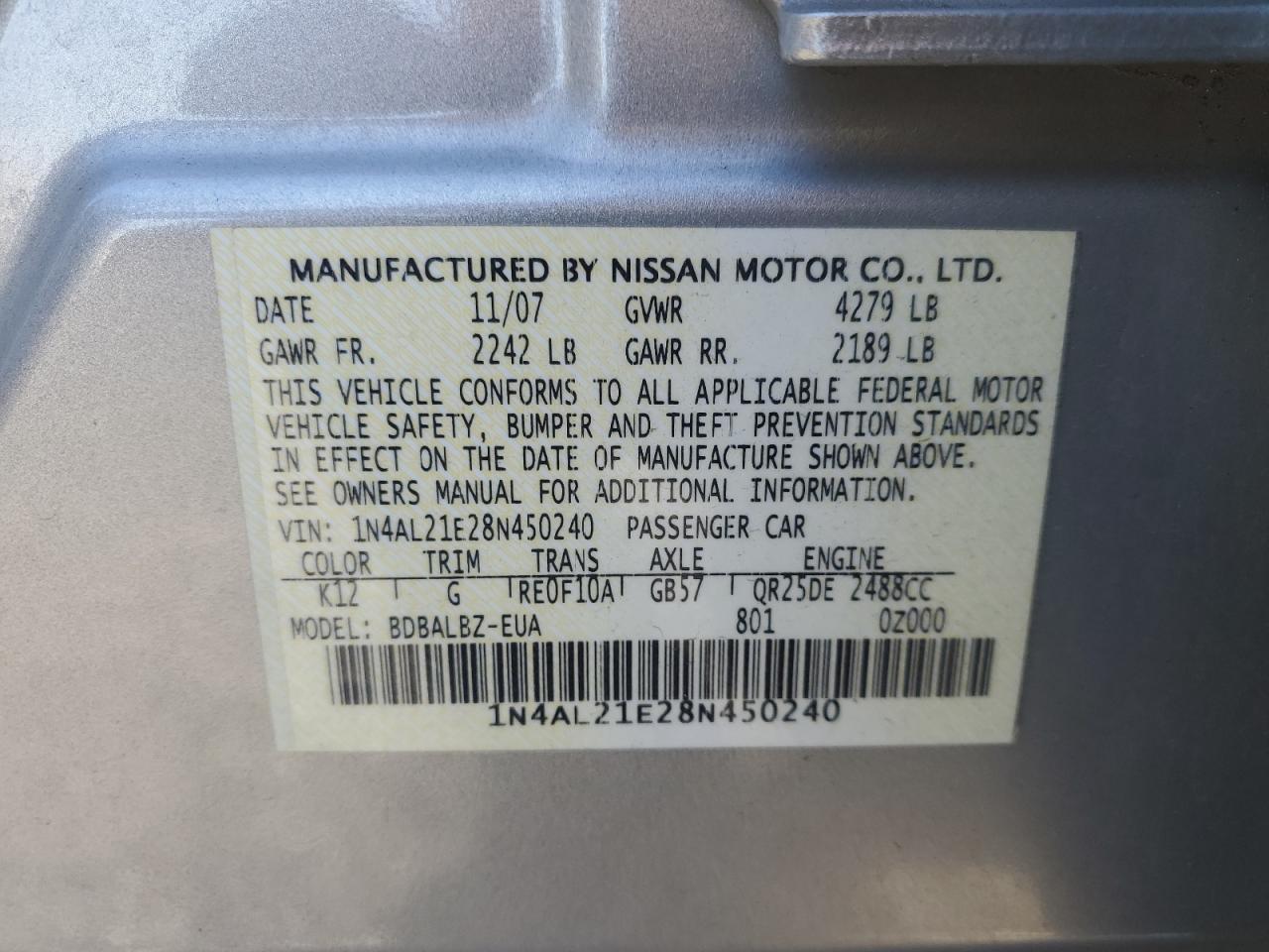 2008 NISSAN ALTIMA