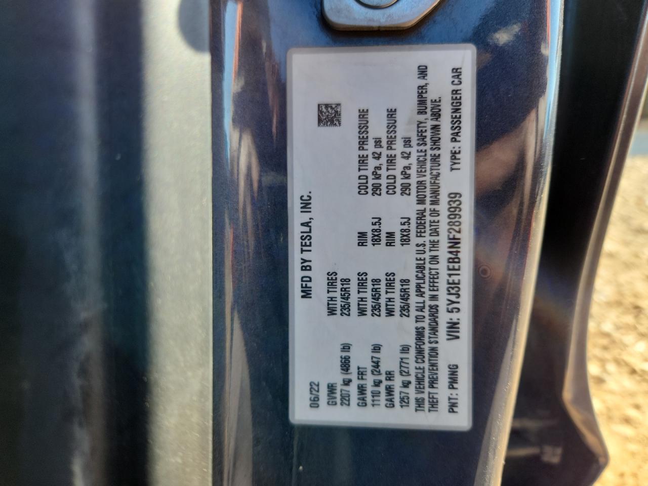 2022 TESLA MODEL 3
