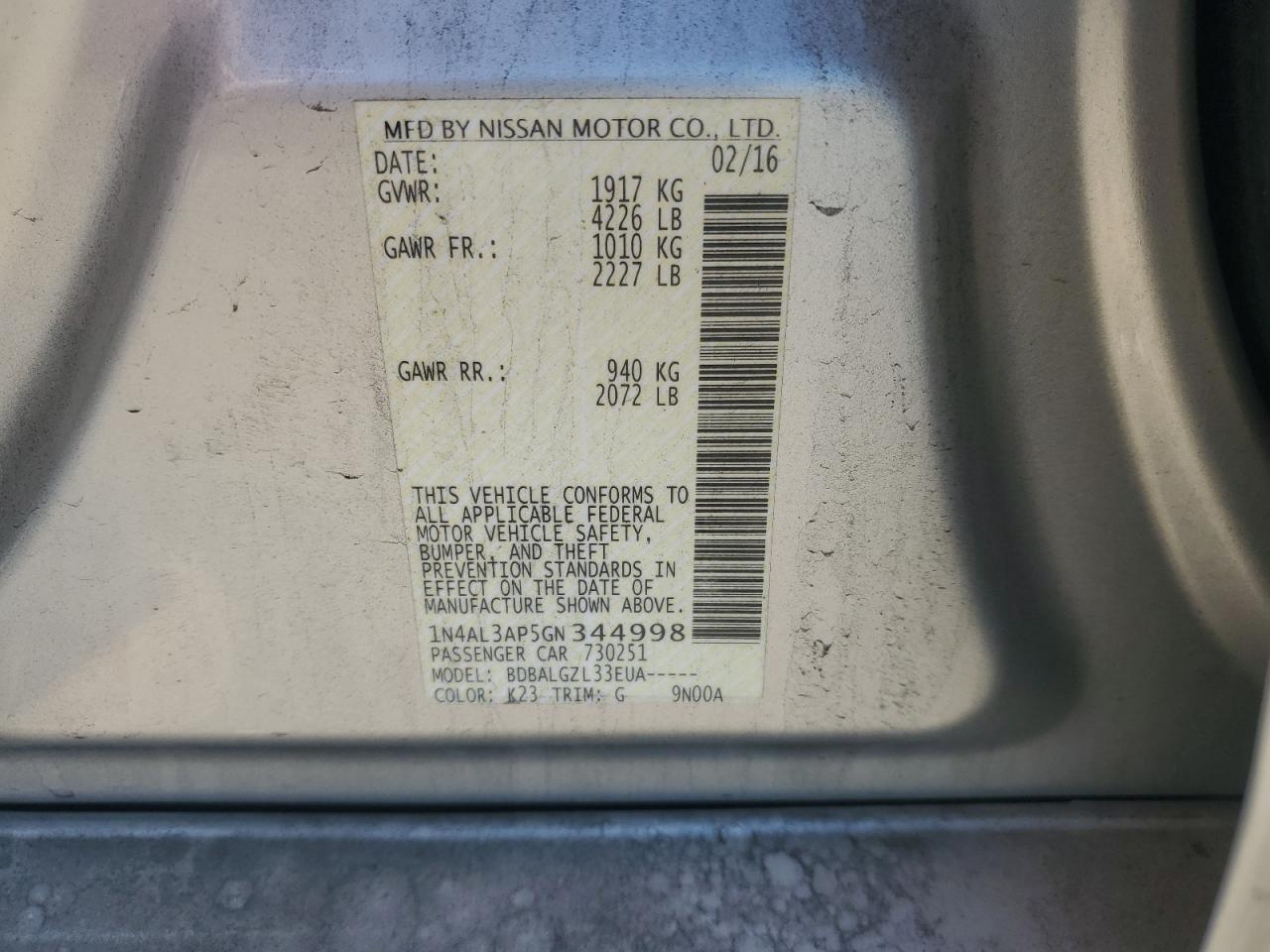 2016 NISSAN ALTIMA