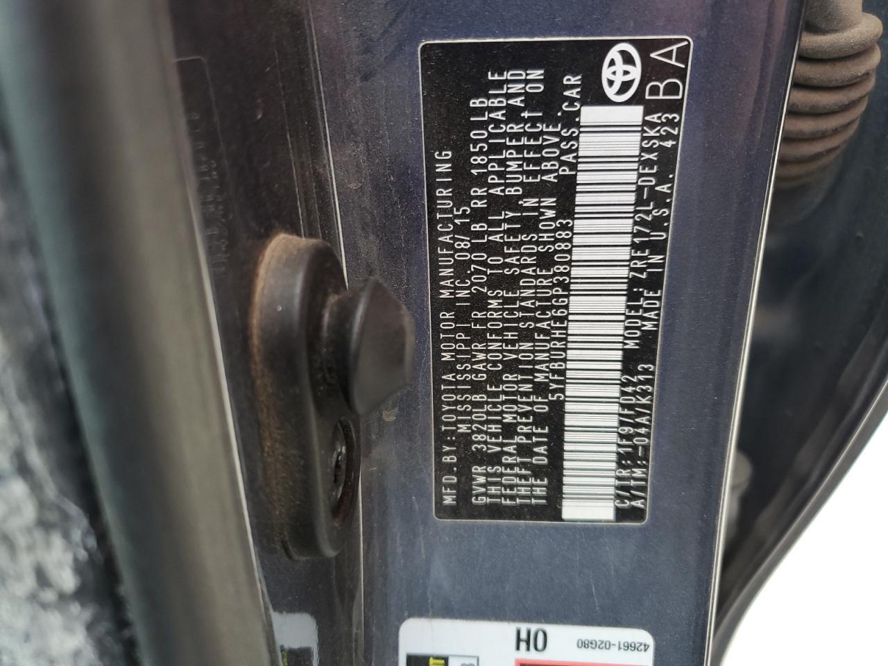 2016 TOYOTA COROLLA