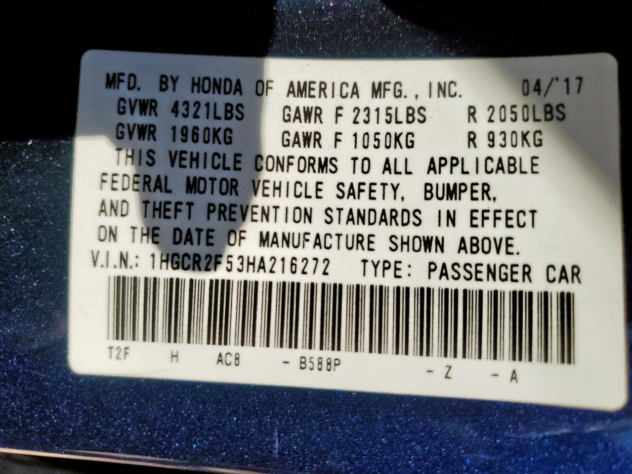 2017 HONDA ACCORD