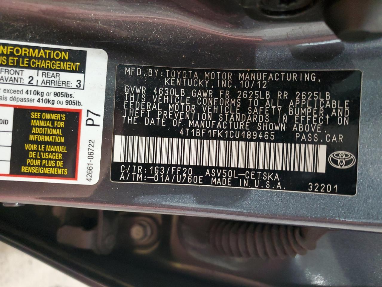 2012 TOYOTA CAMRY