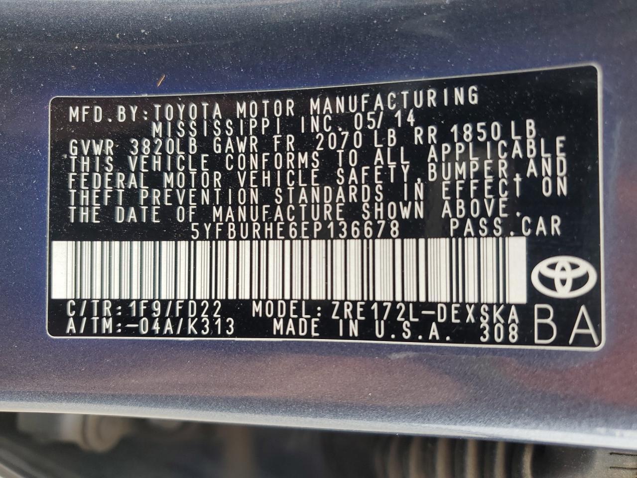 2014 TOYOTA COROLLA