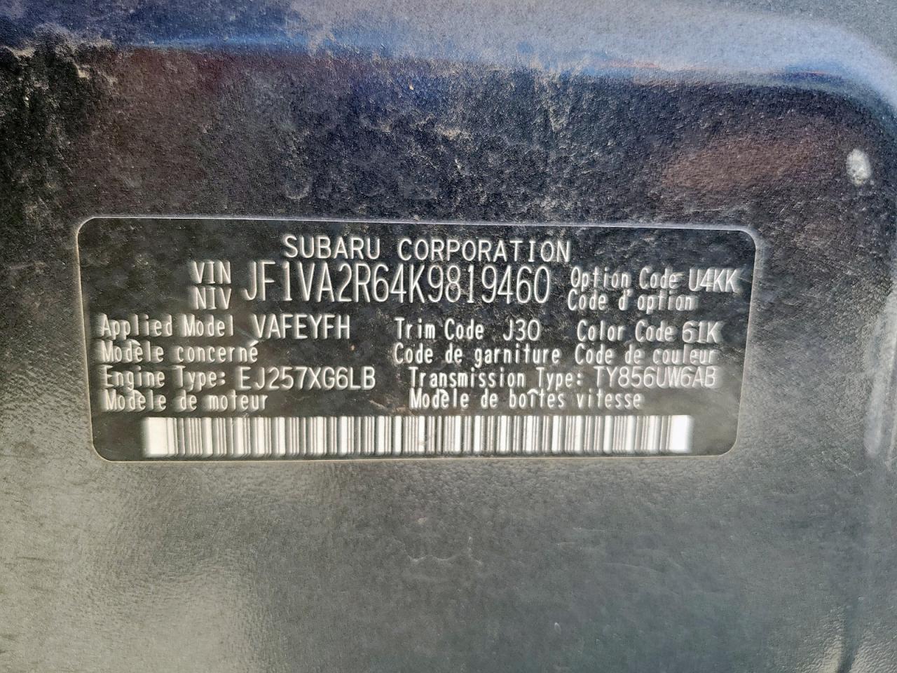 2019 SUBARU WRX