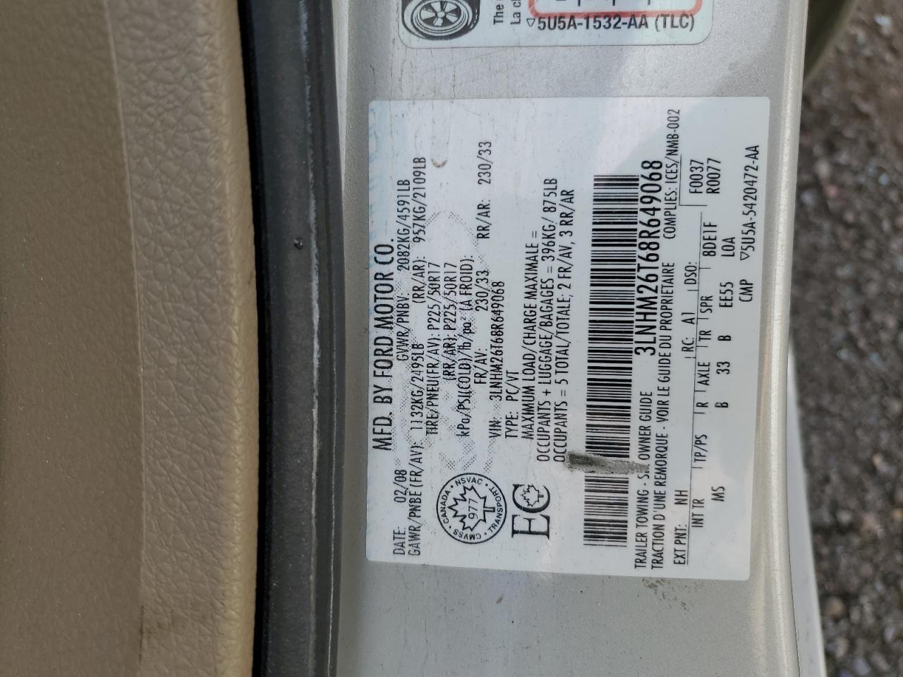 2008 LINCOLN MKZ