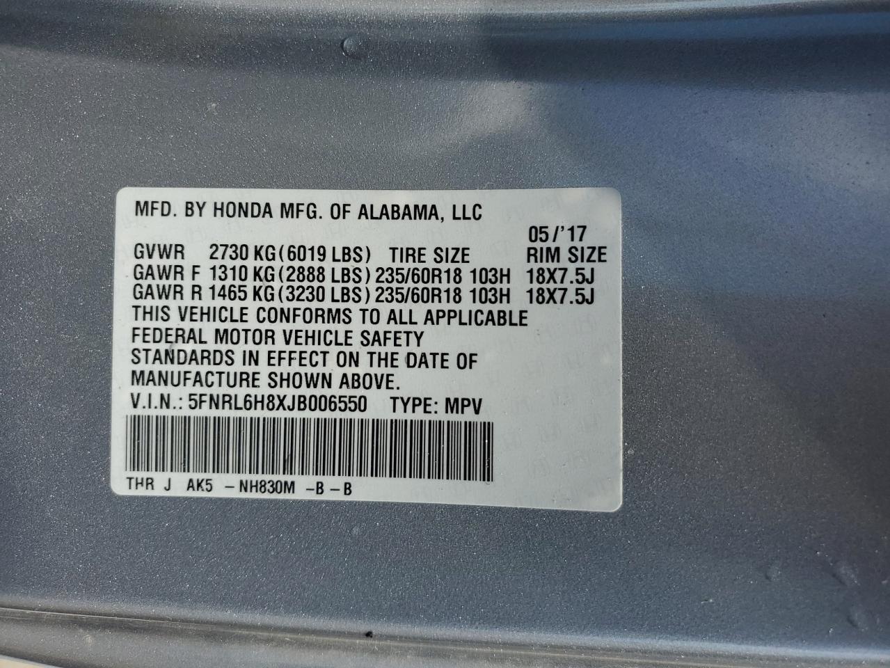 2018 HONDA ODYSSEY