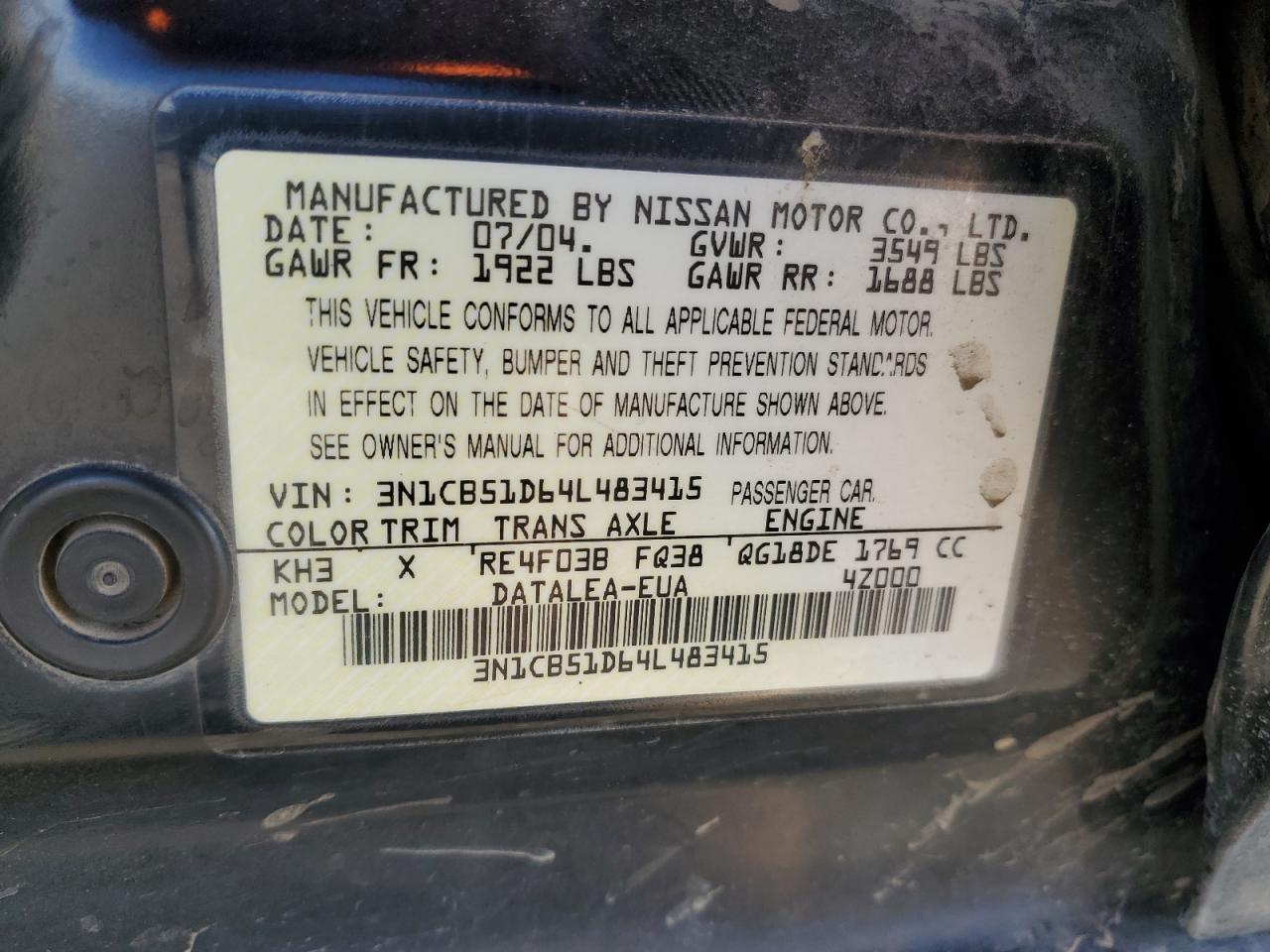 2004 NISSAN SENTRA