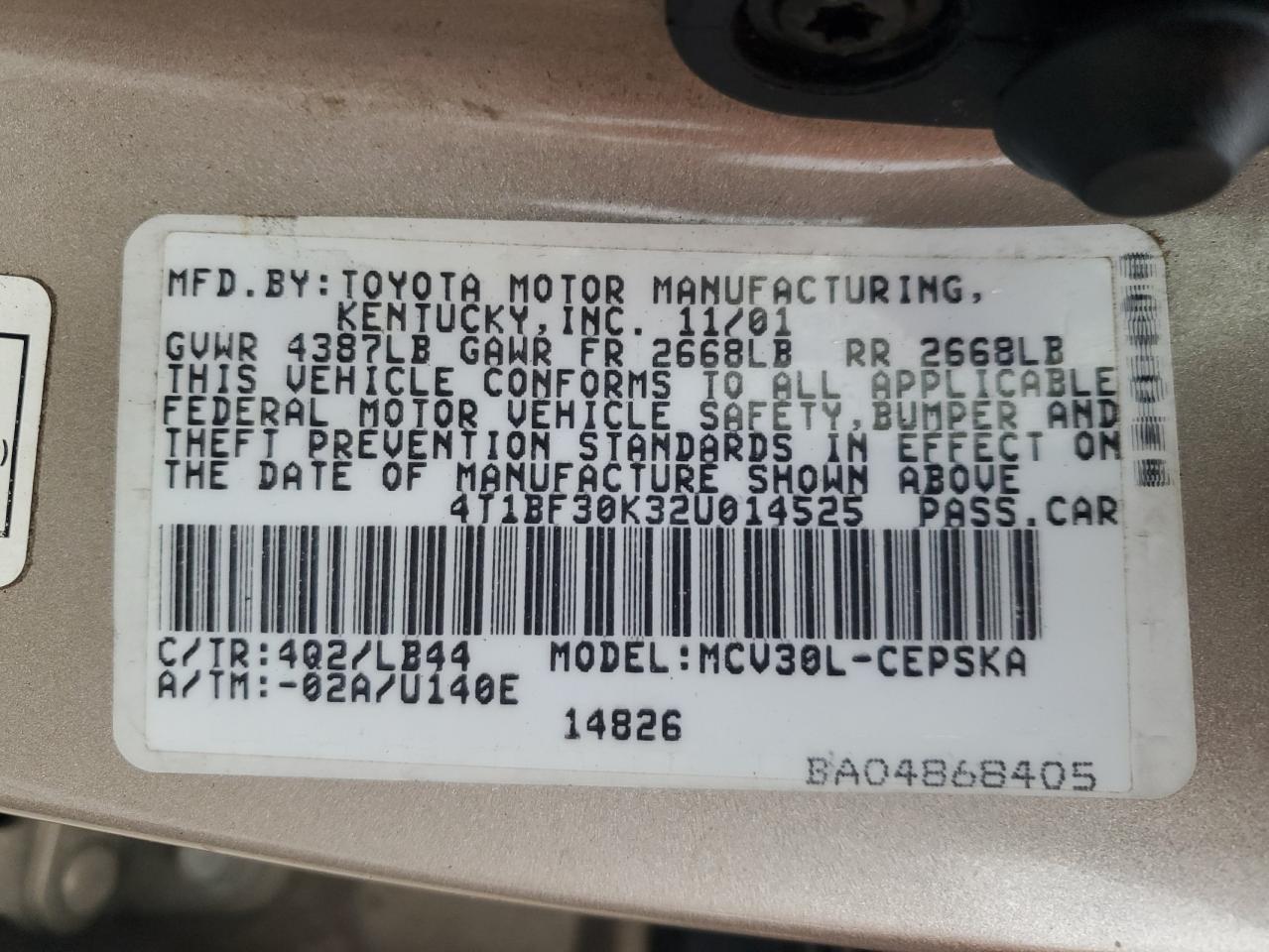 2002 TOYOTA CAMRY