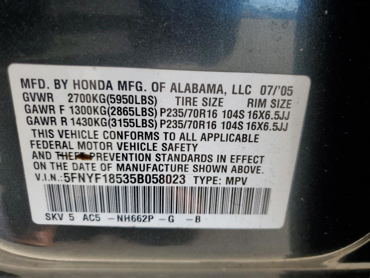2005 HONDA PILOT