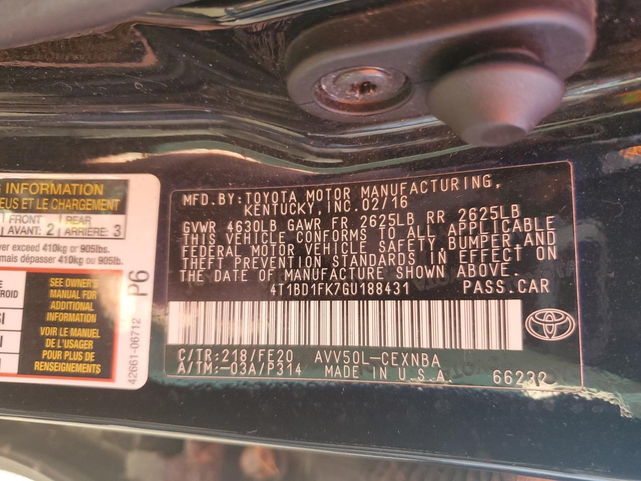 2016 TOYOTA CAMRY