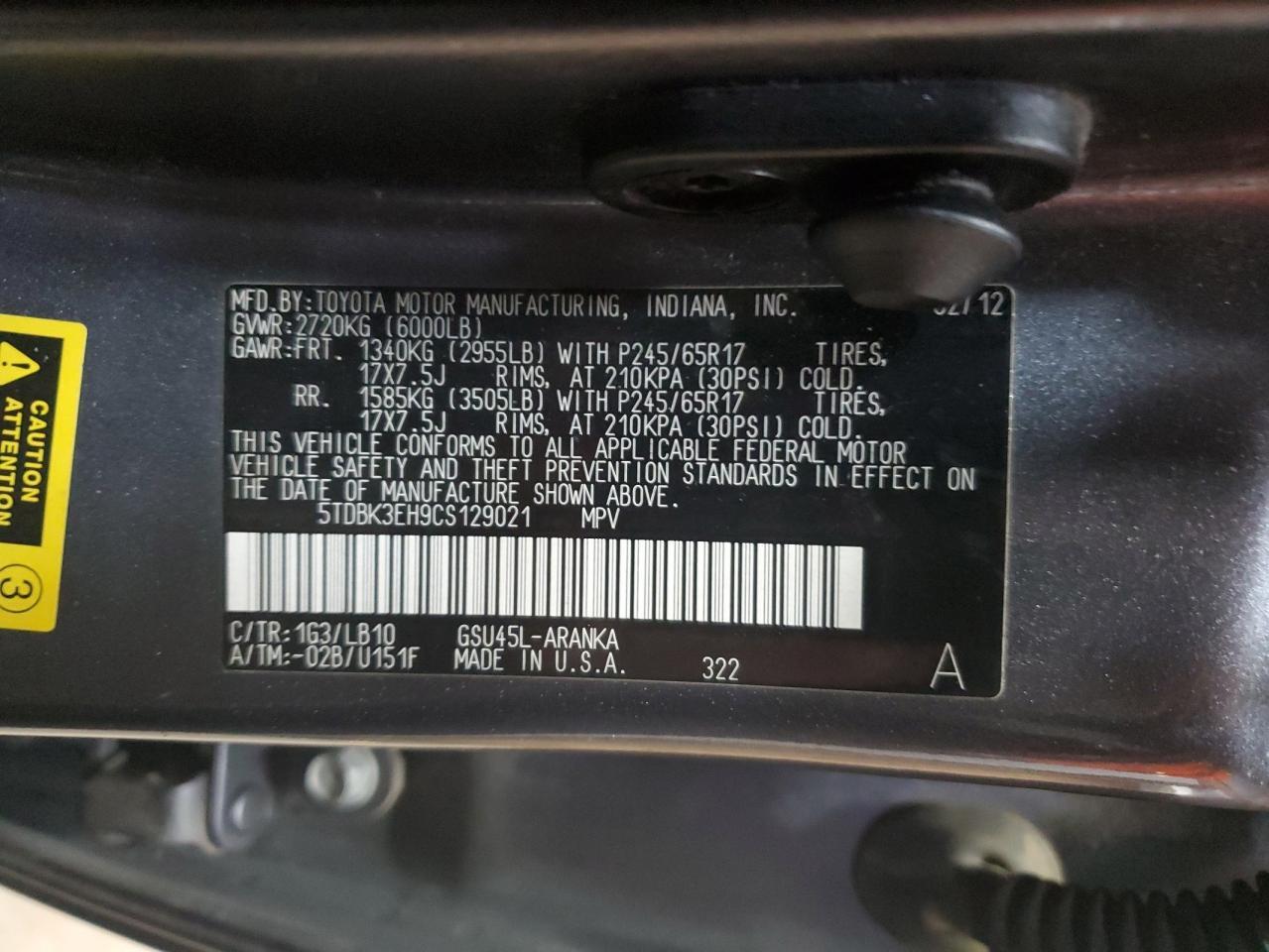 2012 TOYOTA HIGHLANDER