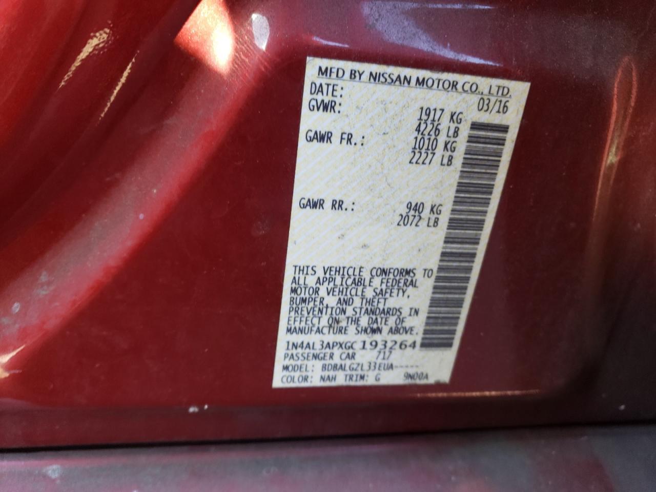 2016 NISSAN ALTIMA