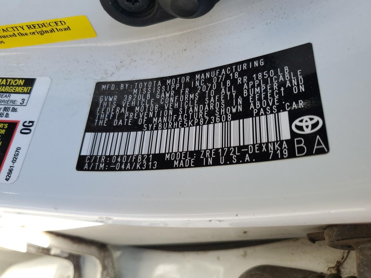 2019 TOYOTA COROLLA