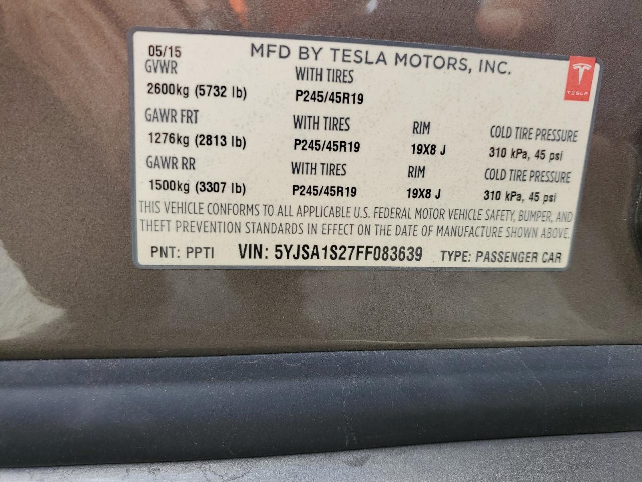 2015 TESLA MODEL S
