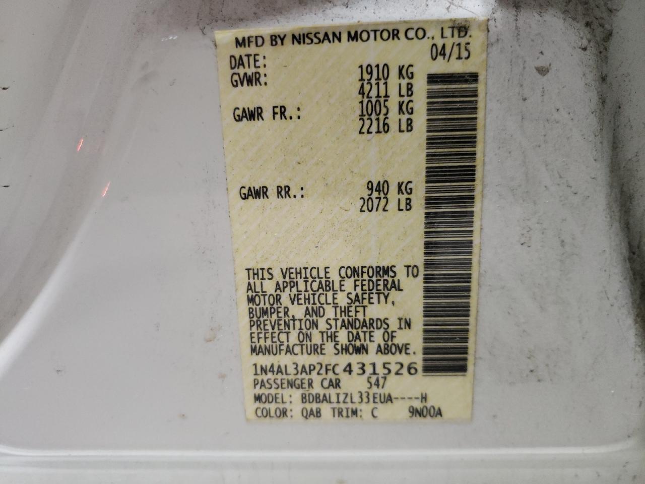 2015 NISSAN ALTIMA
