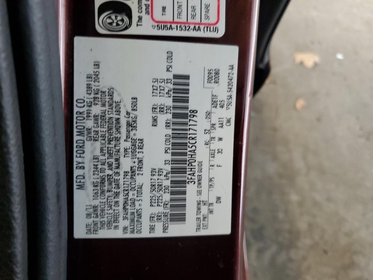 2012 FORD FUSION