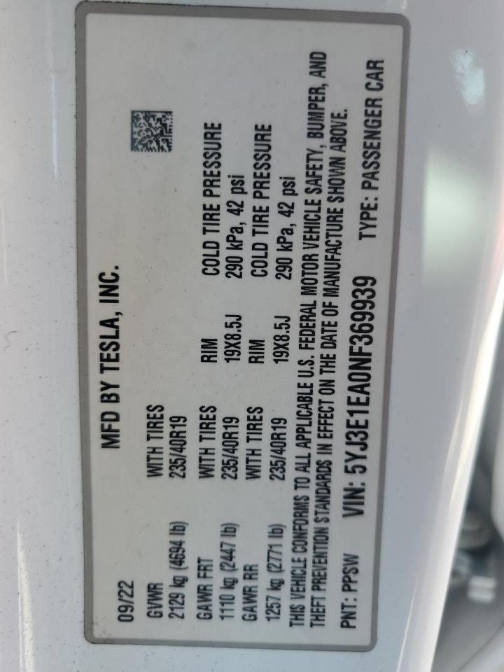 2022 TESLA MODEL 3