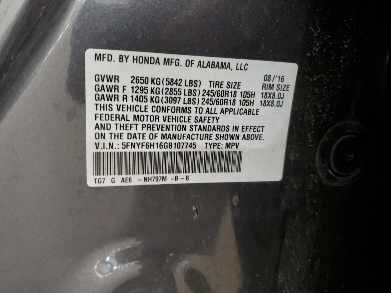 2016 HONDA PILOT