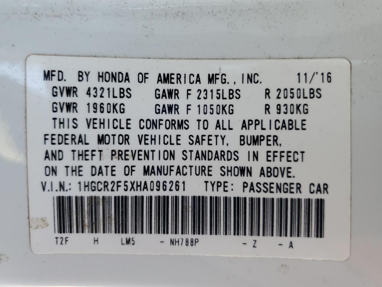 2017 HONDA ACCORD