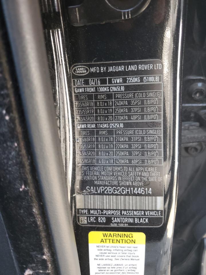 2016 LAND ROVER RANGE ROVER EVOQUE